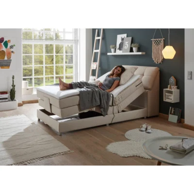 Esposa Boxspringbett BOXSPRINGBETT in Creme, Liegefläche 120x200 cm – mit Bettkasten, Tonnentaschenfederkern